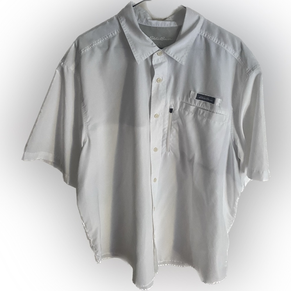 Eddie Bauer Vented Shirt Men’s 2XL White Button Up Casual Outdoor Fish